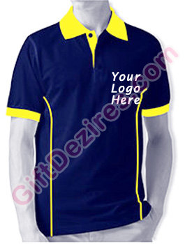 Designer Navy Blue and Yellow Color T Shirt With Logo Printed